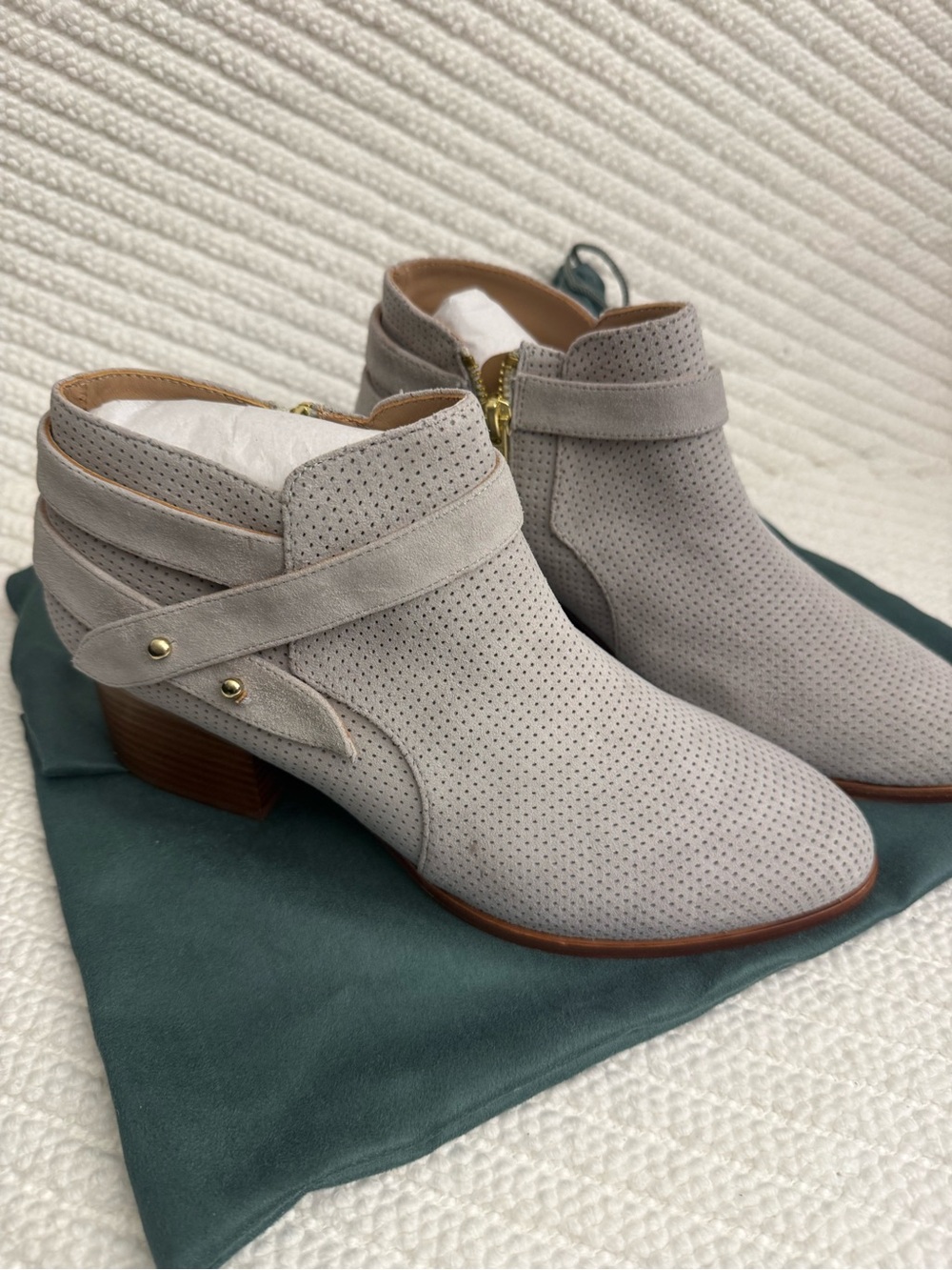 Anthropologie Light Gray Perforated Suede Ankle Booties